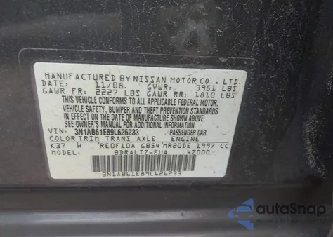 2009 Nissan Sentra 2.0S from USA, damaged, VIN 3N1AB61E89L626233